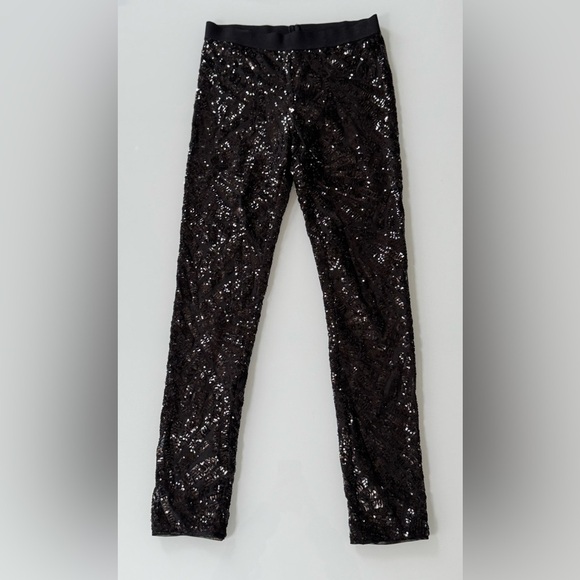 BCBGMAXAZRIA Sequin Pull-On Skinny Pants – Black (Size S)